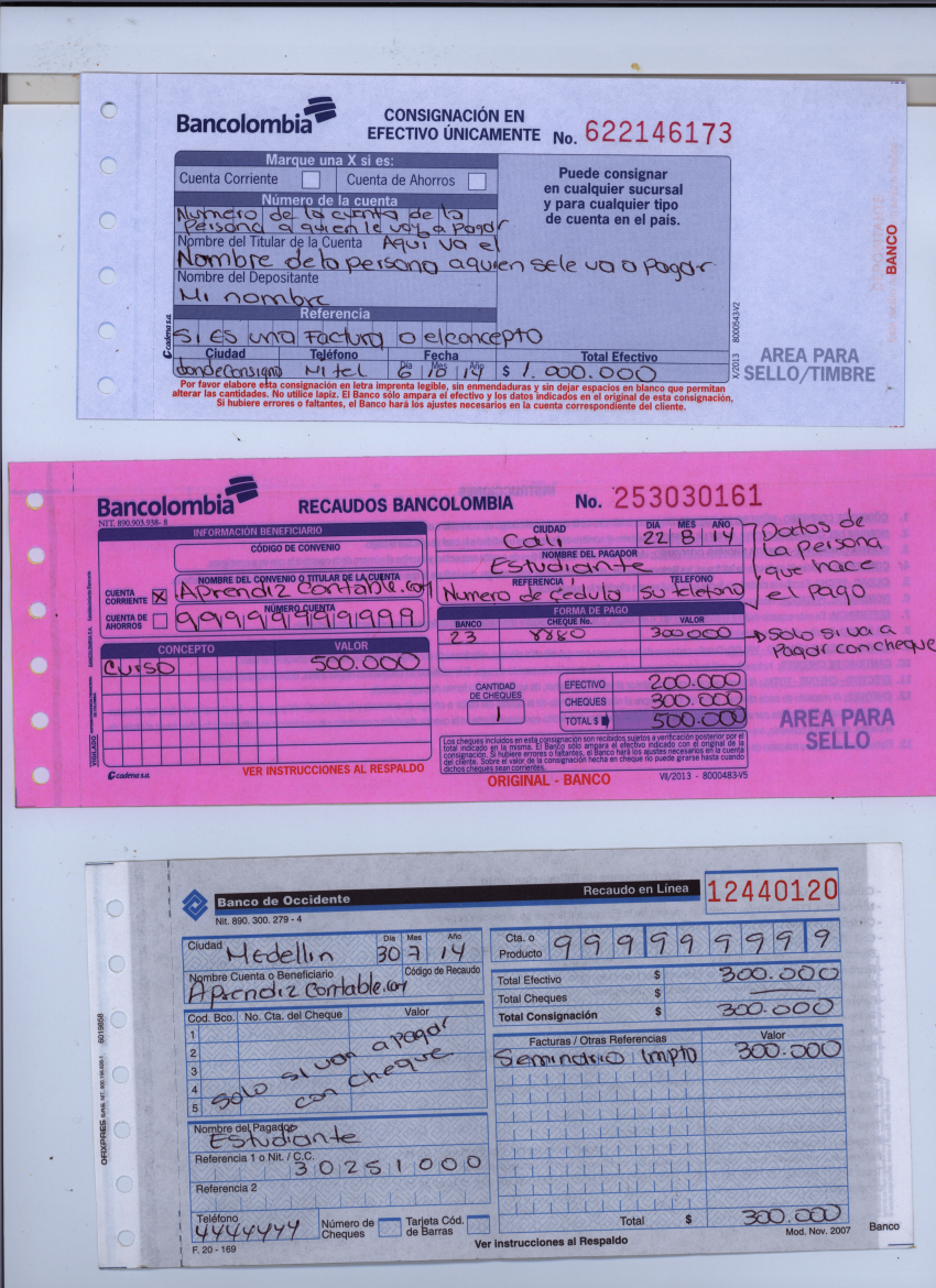 ejemplos de consignaciones